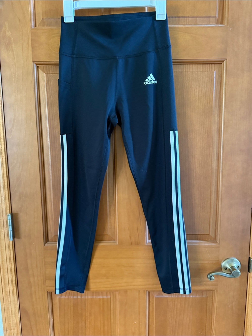 adidas Black Leggings with White Side Stripes